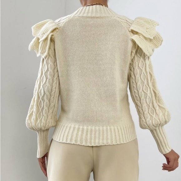 SHEIN cable knit ruffle trim lantern sleeve sweater - Picture 3 of 10